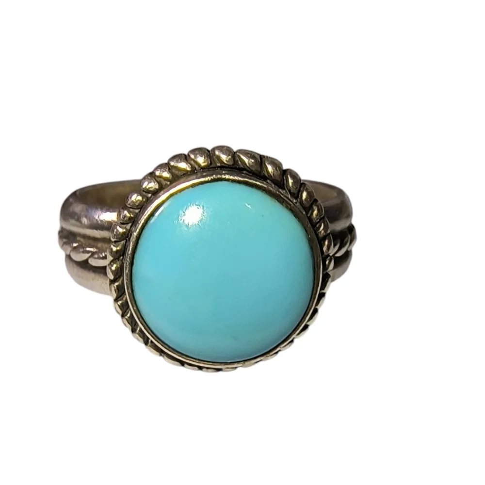 Carolyn Pollack Vintage Turquoise And Sterling Silver Southwest Design Ring